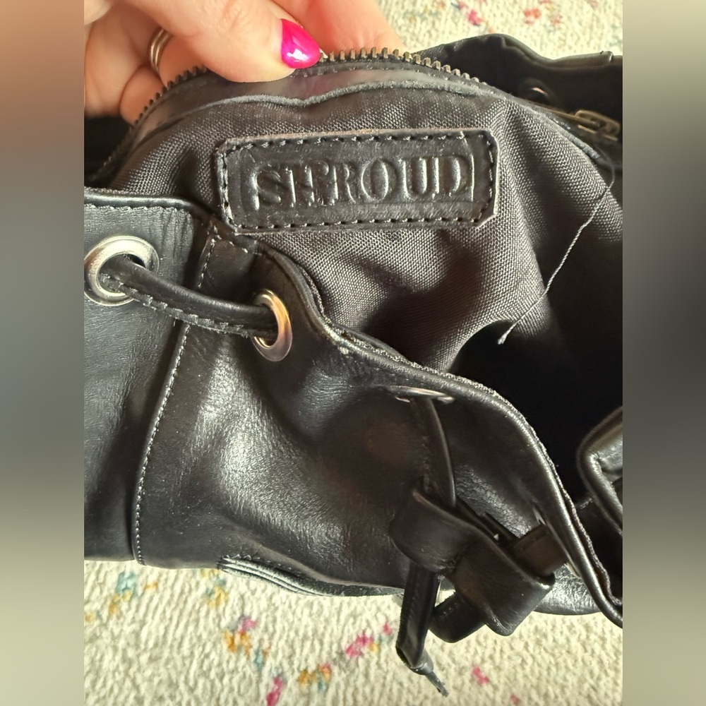 Black Leather Women's Backpack with Textured Front Panel - Picture 7 of 10